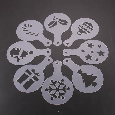 Plastic Coffee Stencil Mold Set Christmas Valentines Day Decorating Tool Cake Baking Mold Coffee Printing Template