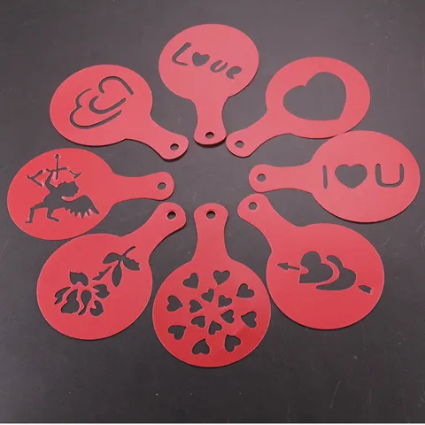 Plastic Coffee Stencil Mold Set Christmas Valentines Day Decorating Tool Cake Baking Mold Coffee Printing Template