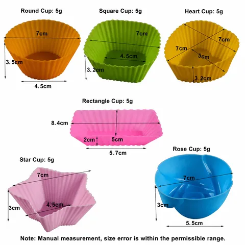 Silicone Muffin Cup Round Heart Square Rose Star Shape Cake Mold For Air Fryer Baking Tool Kitchen Pastry Accessories
