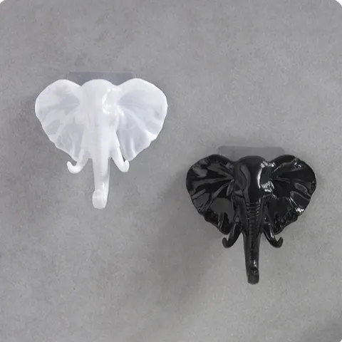 Crochet Mural 3D Créatif Forme Animal Éléphant Et Cerf En Plastique Adhésif Porte-Manteau Clé Décoration Maison