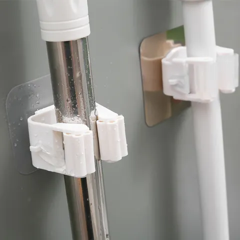 Supporto per Mocio Senza Perforazione a Parete Clip per Scope Organizer in Plastica PP per Casa Bagno e Cucina