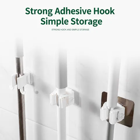 Supporto per Mocio Senza Perforazione a Parete Clip per Scope Organizer in Plastica PP per Casa Bagno e Cucina