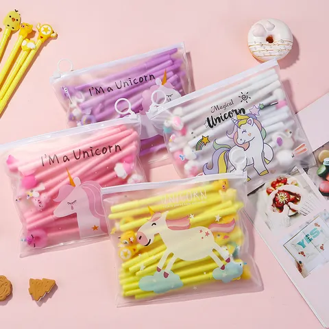 Cute Unicorn Cartoon Gel Pen Set Student Writing Stationery With Clear PVC Zipper Storage Bag Colorful Writing Pens