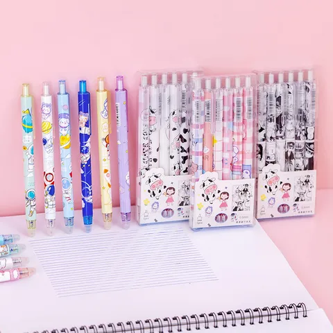 Retractable Erasable Gel Pens Blue Ink Cute Cartoon Pattern Writing Pens Student Stationery School Supplies