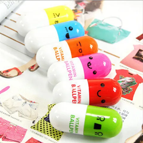 Creative Cartoon Pill Ballpoint Pen Telescopic Cute Smile Expression Plastic Writing Pen Student Stationery Gift