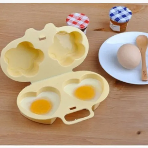 Microwave Egg Cooker Plastic Double Grid Heart And Floral Mold Kitchen Breakfast Cooking Tool Portable Egg Steamer