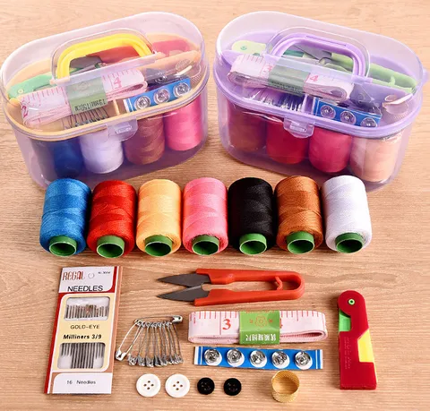 Kit Scatola da Cucito Multiuso Portatile Custodia di Plastica Trasparente per la Casa con Fili Aghi Forbici Strumenti