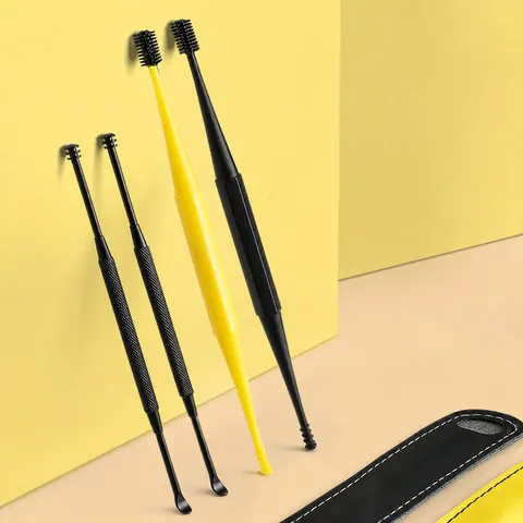 Portable Double Head Ear Wax Removal Tool Silicone And Stainless Steel Ear Pick Set Ear Cleaner Daily Care Kit