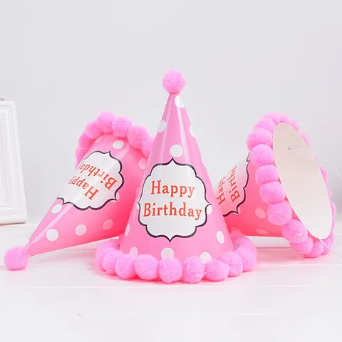 Niños Adultos Sombrero de Fiesta de Cumpleaños Sombrero de Papel Cónico Con Pompon Diseño Colorido de Lunares Rayas Suministros de Decoración