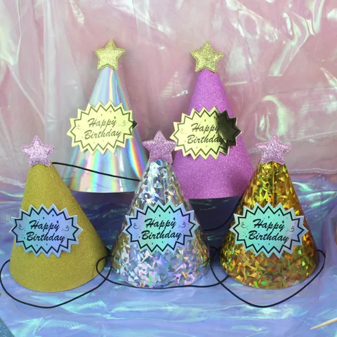 Shiny Cone Birthday Party Hat Glitter Star Paper Hats Kids Birthday Celebration Party Decorations Accessories