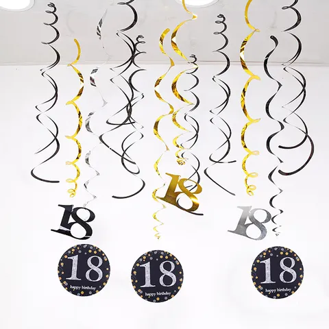 Birthday Party Hanging Swirl Decorations PVC Spiral Streamers With Number Cards Age Milestone Party Supplies Decor