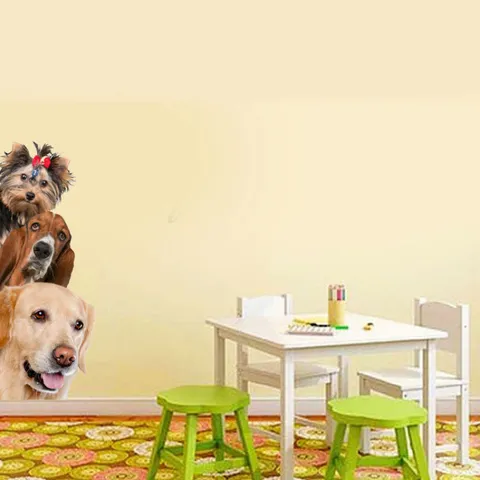 Sticker Mural Chat Et Chien Mignon Simulé 3D Imperméable Autocollant Mural Créatif D'Angle Pour Salon Chambre Décoration D'Intérieur