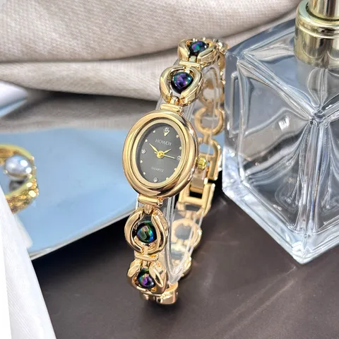 Luxus Vintage Künstliche Perlen Armbanduhr Für Damen Elegante Ovale Quarz Armbanduhr Gold Vergoldete Legierung Kette Armband Uhr Mode Schmuck Geschenk