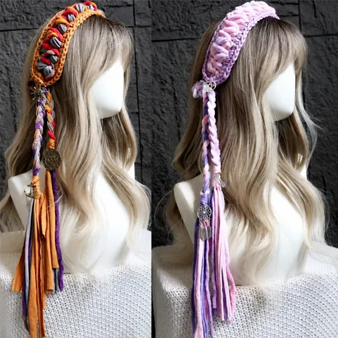 Donne Vintage Fatto a Mano Uncinetto Fascia Colorato Nappa Fascia per Capelli Stile Bohemien Pastorale Accessori per Capelli