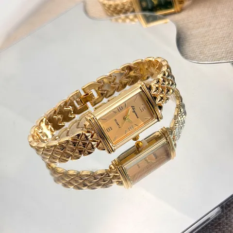 Elegante Vintage Rechteck Quarz Uhr Für Damen Retro Metall Blasen Armband Leichter Luxus Armbanduhr Schmuck Geschenk