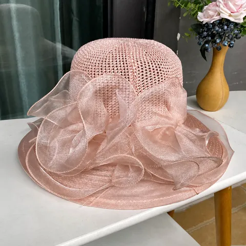Women's Wide Brim Sun Hat Summer Beach Organza Floral Bucket Hat Breathable UV Protection Floppy Hat For Outdoor Travel