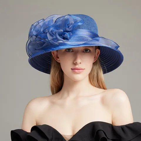 Women's Wide Brim Sun Hat Summer Beach Organza Floral Bucket Hat Breathable UV Protection Floppy Hat For Outdoor Travel