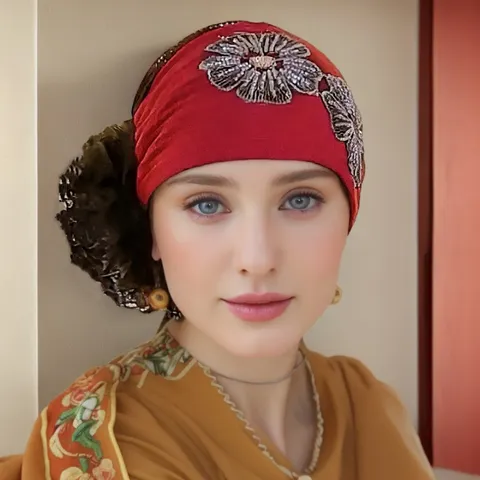 Cerchietto in Maglia con Ricamo di Perline in Acrilico Bohémien Fascia Elastica per Capelli Turbante Vintage Cerchietti per Donna Sport Quotidiano