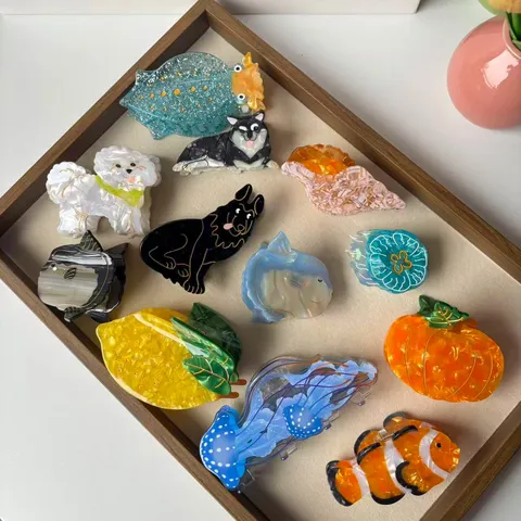 Cute Ocean Animal Fruit Cartoon Acetate Hair Claw Clip Sweet Jellyfish Fish Pumpkin Hair Styling Accessories For Women Girls