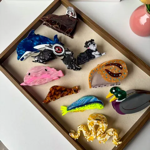 Cute Cartoon Animal Cellulose Acetate Hair Claw Clips Dolphin Duck Schnauzer Ocean Style Shark Clip Hair Accessories For Women Girls