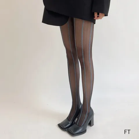 Women Thin Semi Transparent Pantyhose Sexy Vertical Stripe Wheat Ear Jacquard Tights Slimming Stockings Legwear