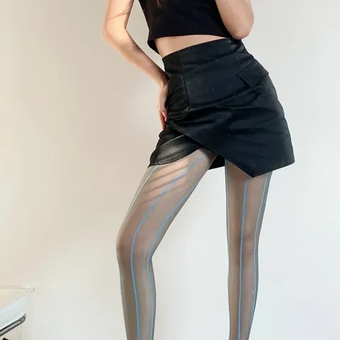 Women Thin Semi Transparent Pantyhose Sexy Vertical Stripe Wheat Ear Jacquard Tights Slimming Stockings Legwear
