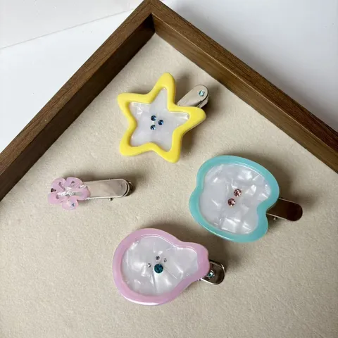 Barrettes en Acétate de Dessin Animé pour Enfants Pinces à Cheveux Étoile Fruit Fleur Strass pour Petites Filles Accessoires