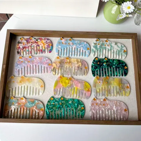 Schattige Acetaat Kat Haarkam Draagbare Brede Tand Antistatische Bloemen Haarstyling Tool