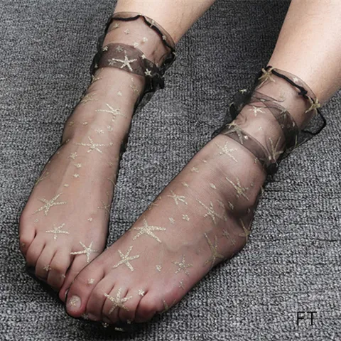 Women Sheer Mesh Slouch Socks Casual Breathable Lace Floral Long Tube Stockings Fashion Summer Hosiery