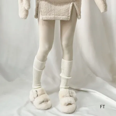 Women Winter Warm Knitted Stirrup Leg Warmers Casual Solid Color Acrylic Pile Socks Fashion Accessories