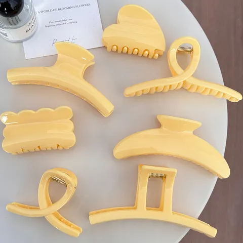 Pinza de Pelo Amarillo Brillante Color Sólido Pinza Acrílica Lindo Geométrico Accesorios de Estilo para Mujer Sujeción Diaria