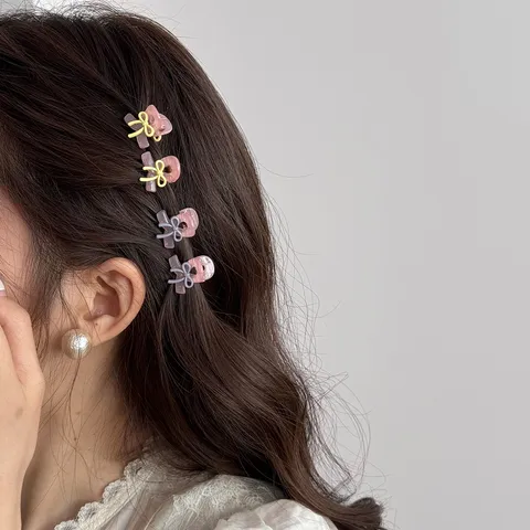 Korean Sweet Mini Bow Hair Claw Clips For Women Girls Cute Alloy Small Hair Clips For Bangs Princess Hairstyle Head Accessories