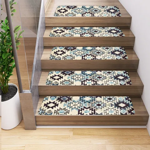 Geometric Retro Persian Stair Tread Mat Non-Slip Stair Carpet Runner Household Step Floor Mat For Indoor Wooden Stairs