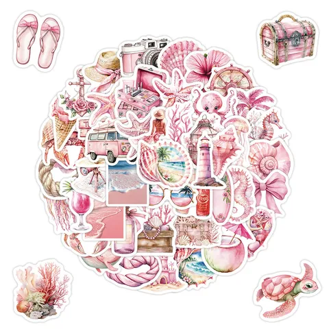 Adesivi In Vinile Impermeabili Estate Rosa Con Design Di Graffiti Estetici Creativi. Perfetti Per Decorare Borracce E Valigie