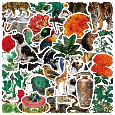 Adesivi Retro Graffiti Vintage Botanico Animale Impermeabile Vinile Decalcomanie Pacchetto di Adesivi Estetici Per Laptop Telefono