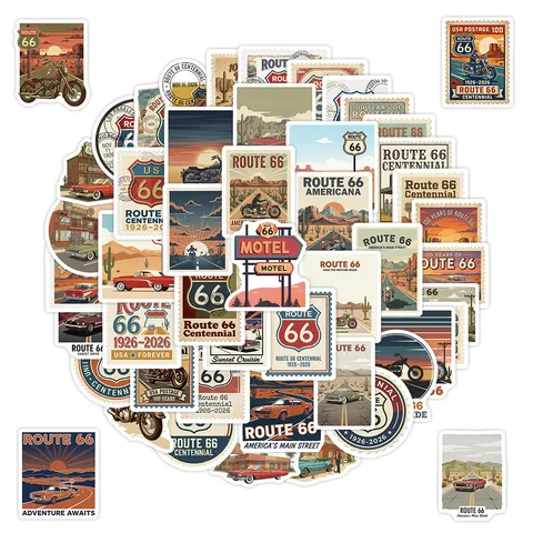 Adesivi Graffiti Vintage Route 66 Decalcomanie In Vinile Impermeabili Per Bottiglia D'acqua Bagagli Laptop Forniture Artigianali