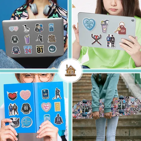 Adesivi Graffiti in PVC Impermeabili Tema Dramma Romantico di Hockey su Ghiaccio per Bottiglia d'Acqua Telefono Laptop Skateboard