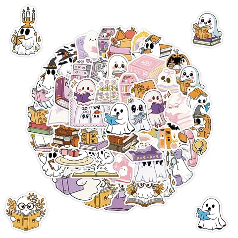 Bookish Ghost Graffiti Stickers Waterproof Decals Cute Cartoon Reading Spirits For Water Bottle Laptop Scrapbook