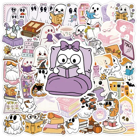 Bookish Ghost Graffiti Stickers Waterproof Decals Cute Cartoon Reading Spirits For Water Bottle Laptop Scrapbook