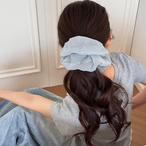 Vintage Plaid Chiffon Scrunchies For Women Large Ruffled Hair Ties Elastic Hair Bands Ponytail Holder Girls Hair Accessories