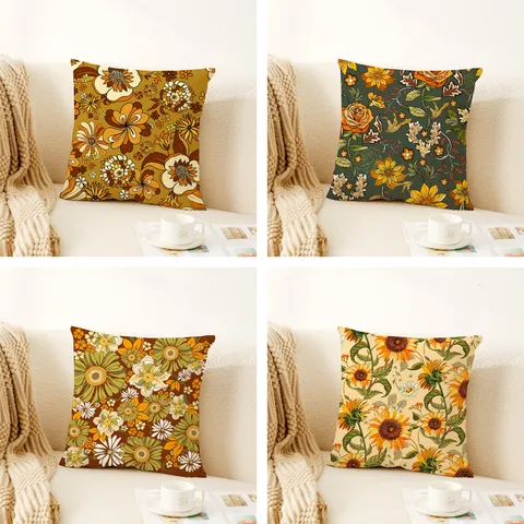Fodera per Cuscino Decorativa Botanica Floreale Bohemienne Vintage in Velluto Olandese Quadrata per Divano