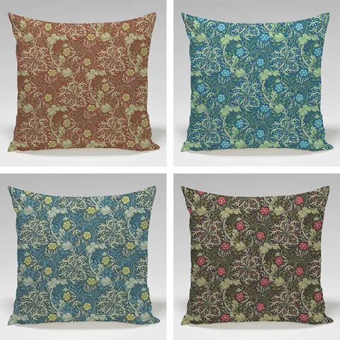 Housse de Coussin Floral Vintage William Morris Art Botanique Rétro Housse Décorative Pour Sofa Lit Salon Maison