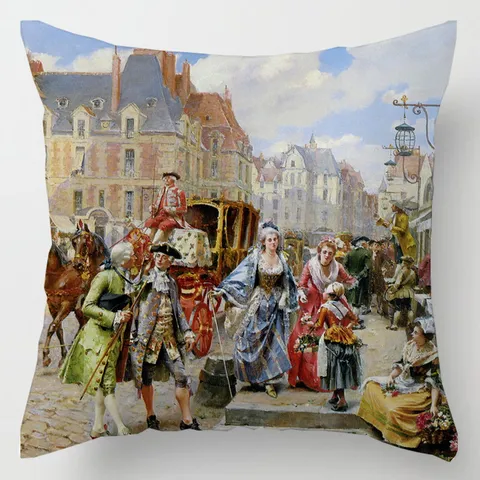 Federa per Cuscino con Dipinto ad Olio di Ritratto di Corte Medievale Europea Stile d'Arte Retro Quadrato per Soggiorno Divano