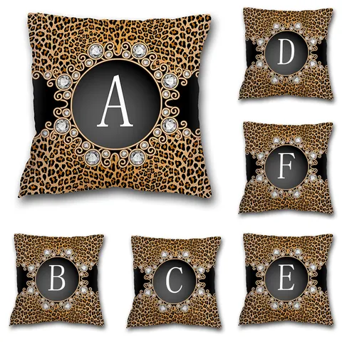 Federa per Cuscino con Alfabeto Stampato Leopardato Copricuscino Quadrato Decorativo per Casa Camera da Letto Divano