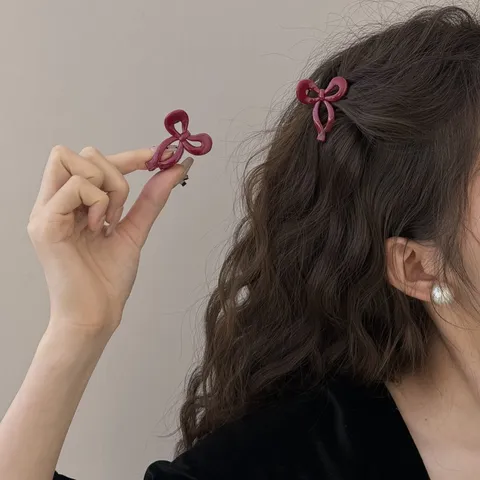 Mini Rojo Lazo Pinza de Pelo Pequeña Plástico Horquilla Flequillo Lateral Garra Superior Adornos de Cabello Diarios para Mujer