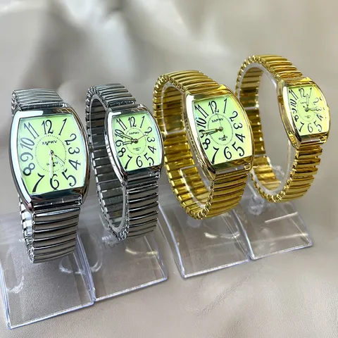 Mode Vierkante Lichtgevende Quartz Horloge Roestvrij Staal Stretchband Goud Zilver Casual Waterdichte Paar Polshorloge Mannen Vrouwen Zakelijke Sieraden