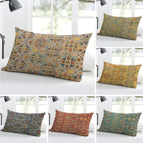 Fodera per Cuscino Rettangolare in Stile Persiano Etnico Poliestere Pelle di Pesca Soggiorno Comodino Decorativo Fodera per Cuscino Lombare