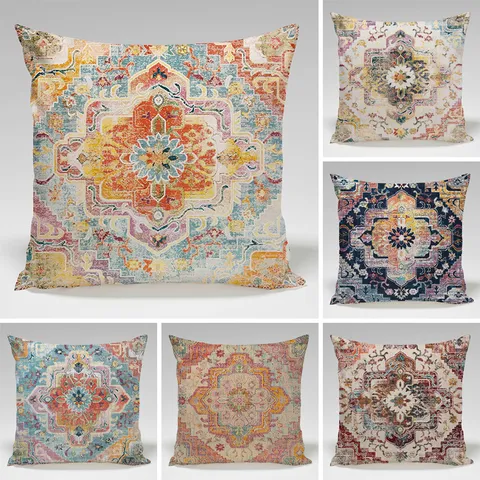 Federa per Cuscino Decorativa Quadrata in Poliestere Stampato Geometrico Stile Etnico Bohemien Per Divano Letto Arredamento Casa