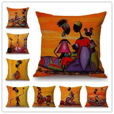 Housse de Coussin Art Femme Africaine Moderne Minimaliste Taie de Coussin Décorative Pour Canapé Salon Décoration