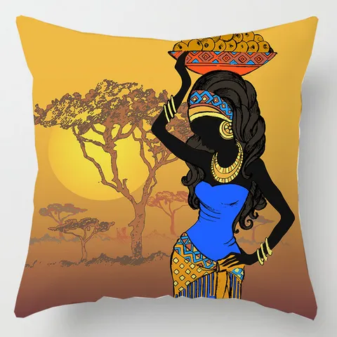 Housse de Coussin Art Femme Africaine Moderne Minimaliste Taie de Coussin Décorative Pour Canapé Salon Décoration